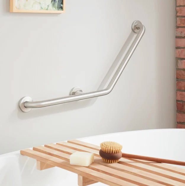 grab bar in the shower with bench